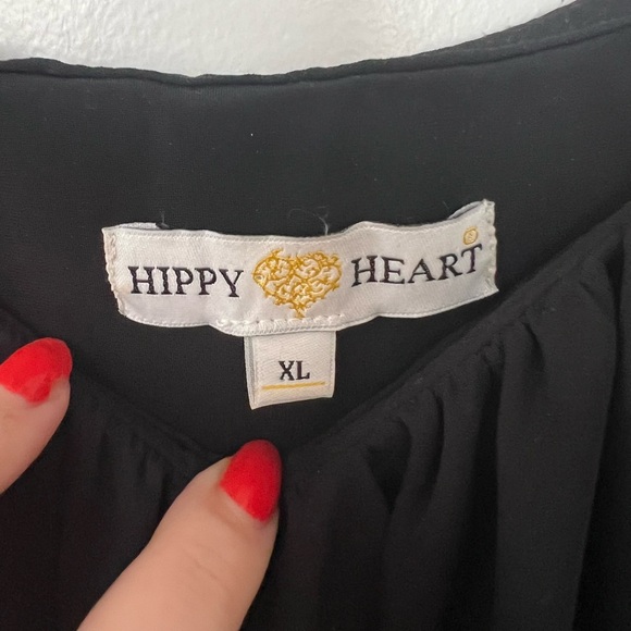 Hippy Heart Handmade Cape Top Shirt Art Deco Gold Metallic Triangle Trim XL Blk - Picture 3 of 7